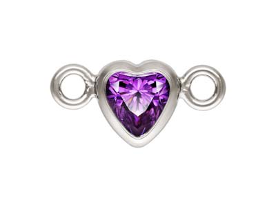 Sterling Silver Cubic Zirconia Heart Bezel Connector Amethyst, 3mm