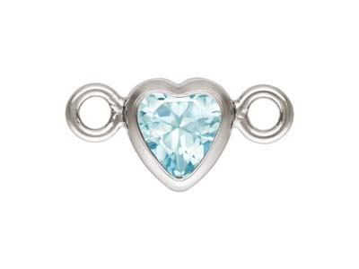 Sterling Silver Cubic Zirconia Heart Bezel Connector Aquamarine, 3mm