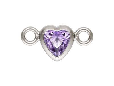 Sterling Silver Cubic Zirconia Heart Bezel Connector Light Amethyst, 3mm