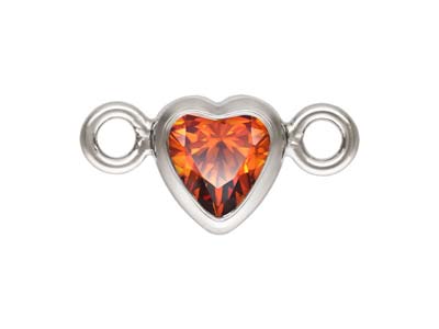 Sterling Silver Cubic Zirconia Heart Bezel Connector Ruby, 3mm