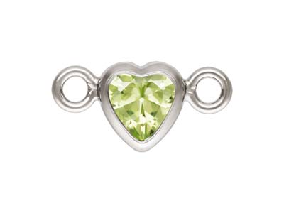 Sterling Silver Cubic Zirconia Heart Bezel Connector Lime, 3mm
