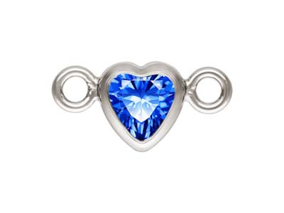 Sterling Silver Cubic Zirconia Heart Bezel Connector Sapphire, 3mm