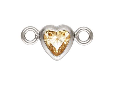 Sterling Silver Cubic Zirconia Heart Bezel Connector Champagne, 3mm