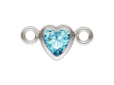 Sterling Silver Cubic Zirconia Heart Bezel Connector Swiss Blue, 3mm