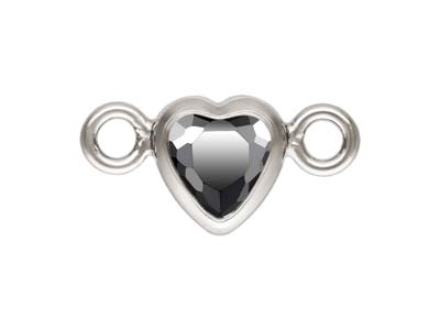 Sterling Silver Cubic Zirconia Heart Bezel Connector Black, 3mm