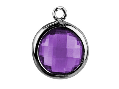 Sterling Silver Round Drop With     Amethyst Colour Cubic Zirconia, 8mm