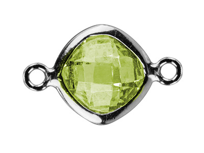 Sterling Silver Square Connector    With Peridot Colour Cubic Zirconia, 6mm