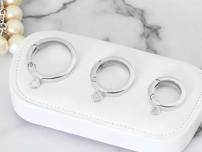 Sterling Silver Round Spring Gate  Clasp With Ring 14mm, Light Weight - Standard Image - 4
