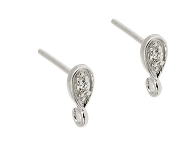 Sterling Silver Stone Set Ear Stud With Ring Pack of 2