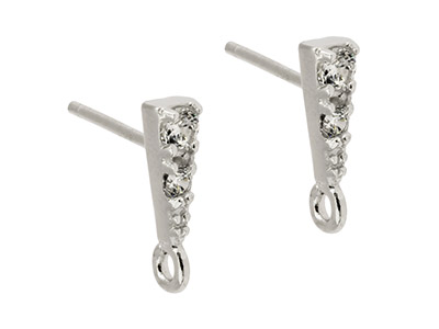 Sterling Silver Stone Set Ear Stud With Ring Pack of 2