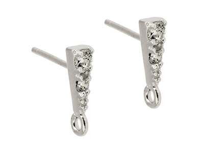 Sterling Silver Stone Set Ear Stud With Ring Pack of 2 - Standard Image - 1