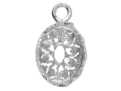 Sterling Silver Oval Filigree Bezel Cup 9mm X 7mm