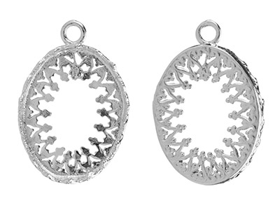 Sterling Silver Oval Filigree Bezel Cup 14x20mm - Standard Image - 2