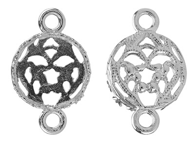 Sterling Silver Round Filigree     Bezel Cup Connector 10mm - Standard Image - 2