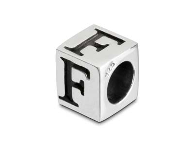 Sterling Silver Letter F 5mm Cube  Charm Pack of 3 - Standard Image - 1