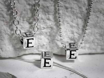 Sterling Silver Letter F 5mm Cube  Charm Pack of 3 - Standard Image - 2