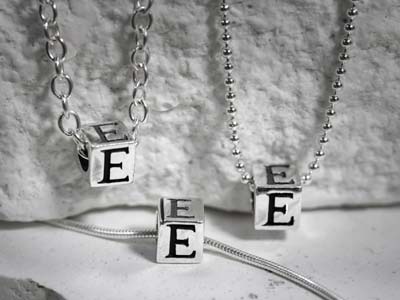 Sterling Silver Letter M 5mm Cube  Charm Pack of 3 - Standard Image - 2