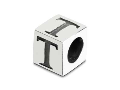 Sterling Silver Letter T 5mm Cube  Charm Pack of 3 - Standard Image - 1