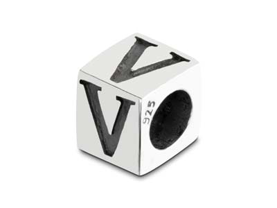 Sterling Silver Letter V 5mm Cube  Charm Pack of 3 - Standard Image - 1