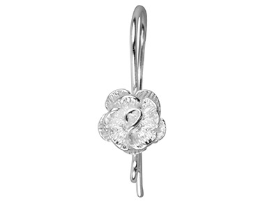Sterling Silver Earring Hook Wire  Pack of 6 With Rose Decoration And Ring For Drop Attachment - Standard Image - 2