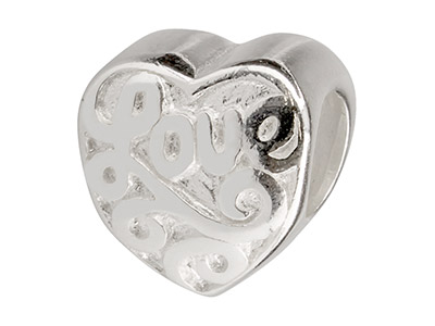 Sterling Silver Heart Charm Bead   With 'love' - Standard Image - 1