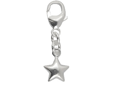 Sterling Silver Star Charm With    11mm Carabiner Trigger Clasp