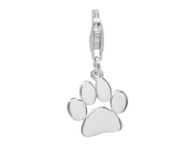 Sterling Silver Paw Print Design   Charm With Carabiner Trigger Clasp