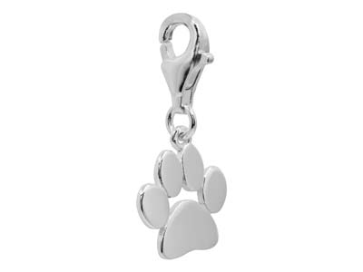 Sterling Silver Paw Print Design   Charm With Carabiner Trigger Clasp - Standard Image - 2