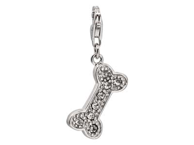Sterling Silver Dog Bone Design    Charm With Cubic Zirconia And      Carabiner Trigger Clasp