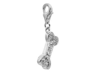 Sterling Silver Dog Bone Design    Charm With Cubic Zirconia And      Carabiner Trigger Clasp - Standard Image - 2