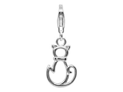 Sterling Silver Cat Design Charm   With Carabiner Trigger Clasp