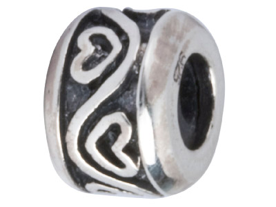 Sterling Silver Oxidised Stopper   Bead Heart Pattern - Standard Image - 1