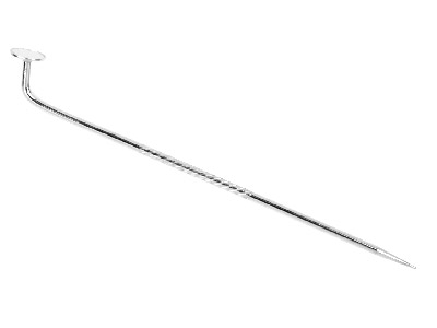 Sterling Silver Stick Pin With 4mm Pad, Pin 50mm Long With Fine Twist
