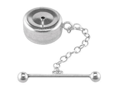 Sterling Silver Button Tie Tack    With Chain And Bar, 100 Recycled  Silver