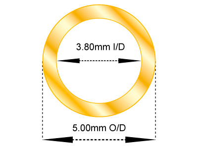 9ct Yellow Gold Tube, Ref 1,       Outside Diameter 5.0mm,            Inside Diameter 3.8mm, 0.6mm Wall  Thickness, 100% Recycled Gold - Standard Image - 2