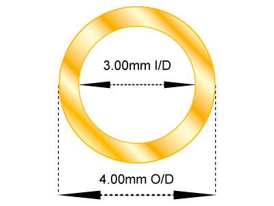 9ct Yellow Gold Tube, Ref 3,       Outside Diameter 4.0mm,            Inside Diameter 3.0mm, 0.5mm Wall  Thickness, 100% Recycled Gold - Standard Image - 2