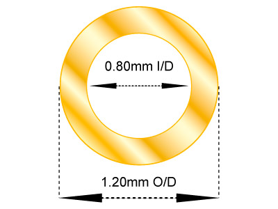 9ct Yellow Gold Tube, Ref 14,      Outside Diameter 1.2mm,            Inside Diameter 0.8mm, 0.2mm Wall  Thickness, 100% Recycled Gold - Standard Image - 2