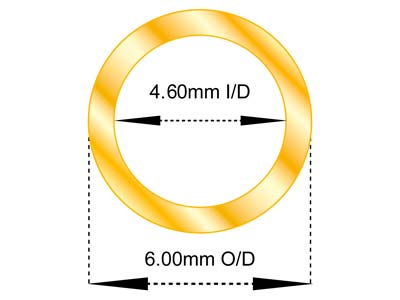9ct Yellow Gold Tube, Ref B,       Outside Diameter 6.0mm,            Inside Diameter 4.6mm, 0.7mm Wall  Thickness, 100% Recycled Gold - Standard Image - 2