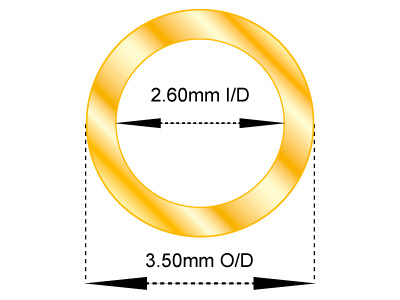 18ct Yellow Gold Tube, Ref 4,      Outside Diameter 3.5mm,            Inside Diameter 2.6mm, 0.45mm Wall Thickness, 100% Recycled Gold - Standard Image - 2