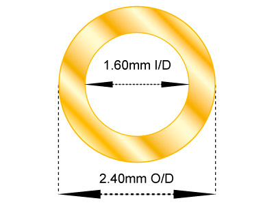 18ct Yellow Gold Tube, Ref 8,      Outside Diameter 2.4mm,            Inside Diameter 1.6mm, 0.4mm Wall  Thickness, 100% Recycled Gold - Standard Image - 2