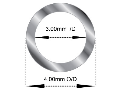 18ct White Gold Tube, Ref 3,       Outside Diameter 4.0mm,            Inside Diameter 3.0mm, 0.5mm Wall  Thickness, 100% Recycled Gold - Standard Image - 2