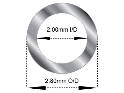 18ct White Gold Tube, Ref 6,       Outside Diameter 2.8mm,            Inside Diameter 2.0mm, 0.4mm Wall  Thickness, 100% Recycled Gold - Standard Image - 2