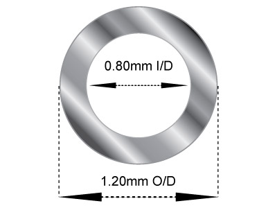 18ct White Gold Tube, Ref 14,      Outside Diameter 1.2mm,            Inside Diameter 0.8mm, 0.2mm Wall  Thickness, 100% Recycled Gold - Standard Image - 2