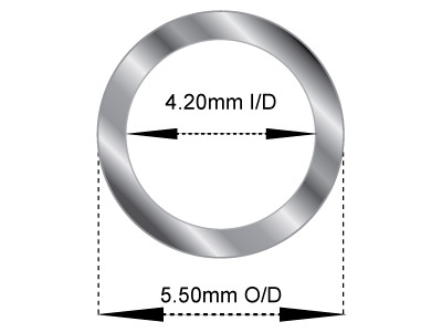 18ct White Gold Tube, Ref A,       Outside Diameter 5.5mm,            Inside Diameter 4.2mm, 0.65mm Wall Thickness, 100% Recycled Gold - Standard Image - 2