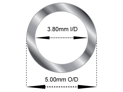 Sterling Silver Tube, Ref 1,       Outside Diameter 5.0mm,            Inside Diameter 3.8mm, 0.6mm Wall  Thickness, 100% Recycled Silver - Standard Image - 2