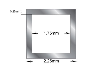 Sterling Silver Square Tube, H1307, Outside Diameter 2.25mm,            Inside Diameter 1.75mm, 0.25mm Wall Thickness, 100% Recycled Silver - Standard Image - 2