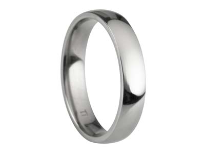 Titanium Court Polished Wedding Ring 4.0mm, Size J, 1.6mm Wall - Standard Image - 1