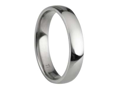 Titanium Court Polished Wedding Ring 4.0mm, Size O, 1.6mm Wall - Standard Image - 1
