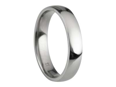 Titanium Court Polished Wedding Ring 4.0mm, Size P, 1.6mm Wall - Standard Image - 1