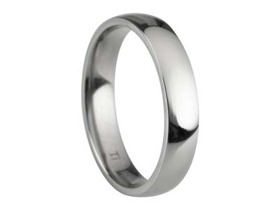 Titanium Court Polished Wedding Ring 4.0mm, Size Q, 1.6mm Wall - Standard Image - 1